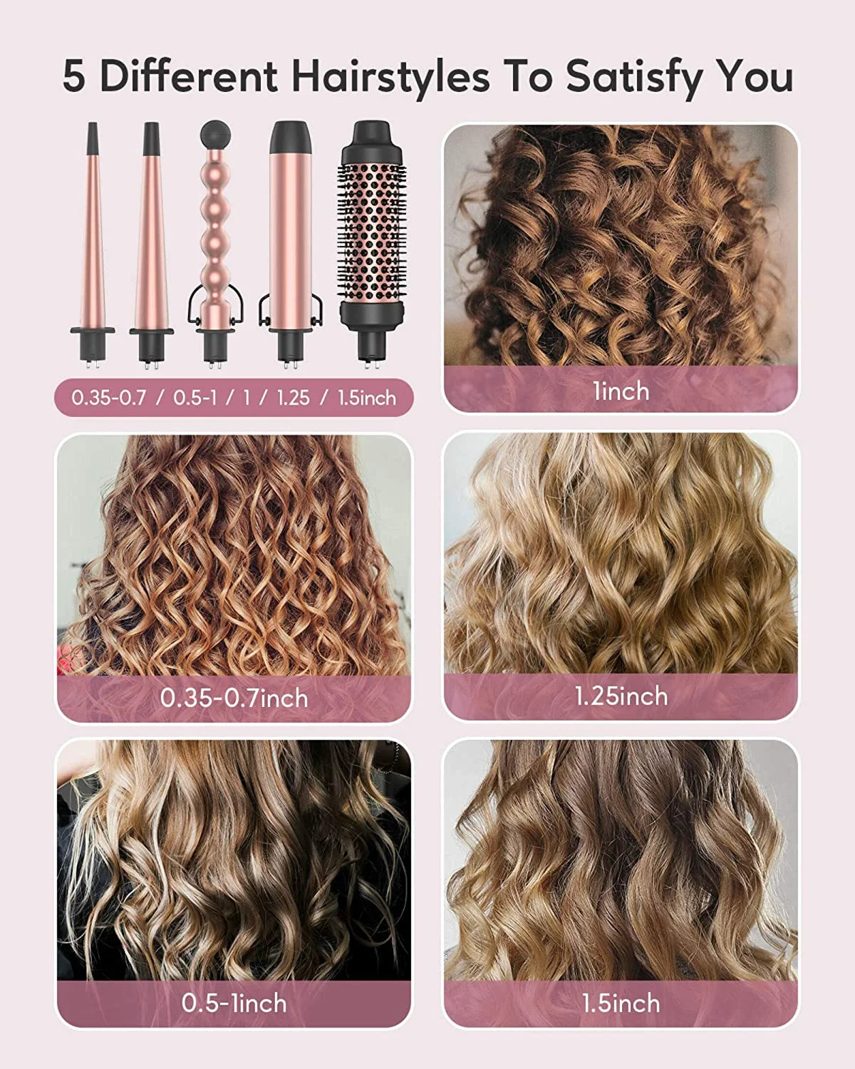 Kipozi™ 5-in-1 CurlCraft Pro Set – Instant Heat Ceramic Styling Kit