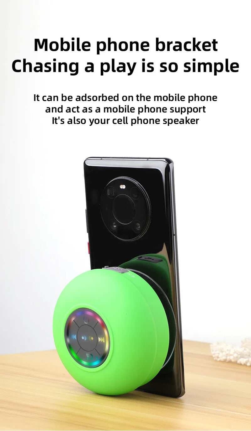 Premium and Durable Waterproof Bluetooth Shower Speaker with LED Lights & Suction Cup – 360° Sound & Hands-Free Calling