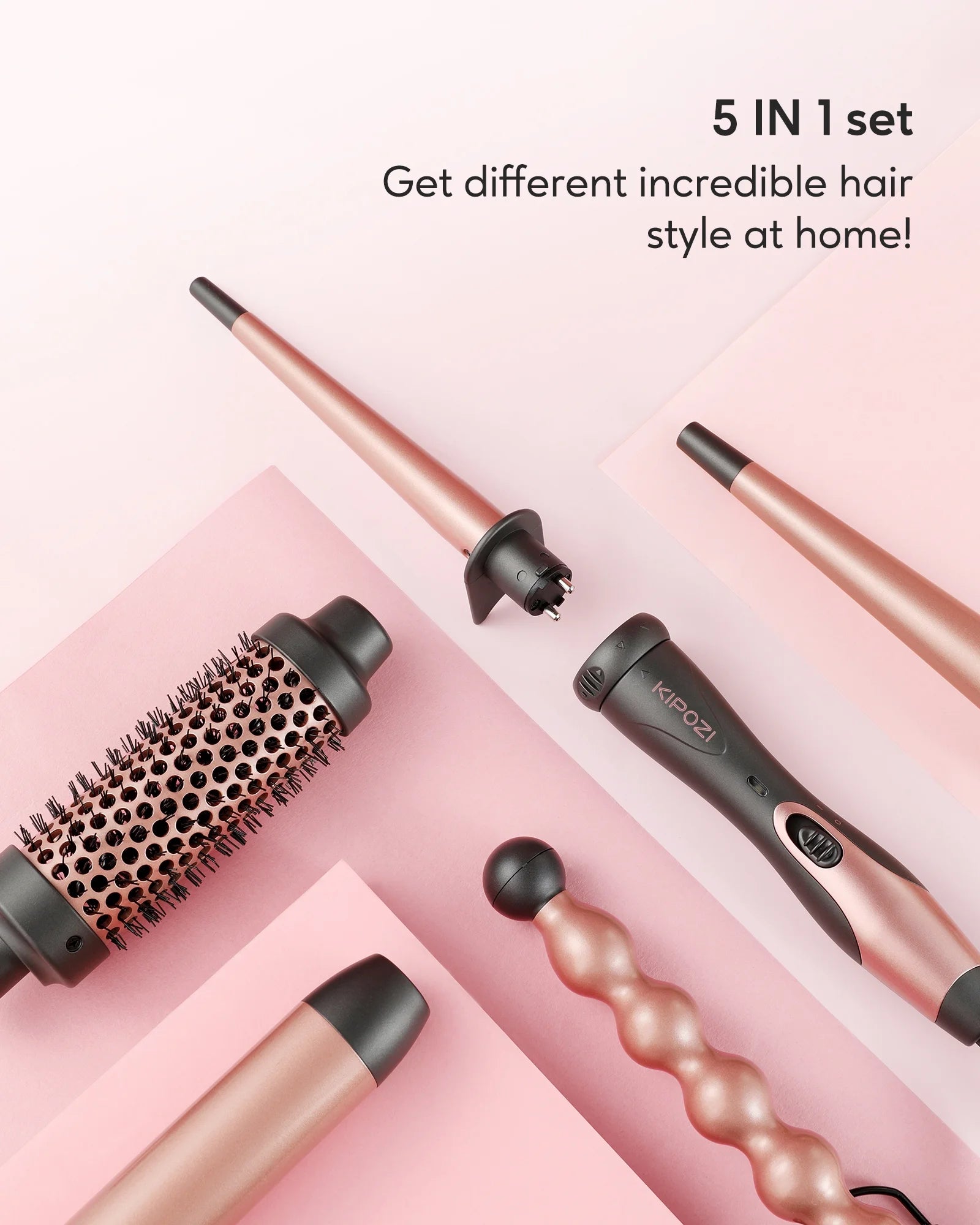 Kipozi™ 5-in-1 CurlCraft Pro Set – Instant Heat Ceramic Styling Kit