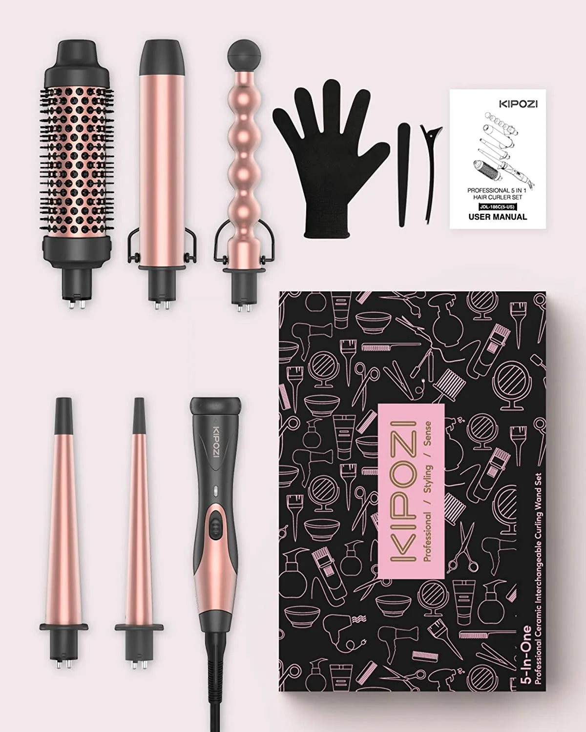 Kipozi™ 5-in-1 CurlCraft Pro Set – Instant Heat Ceramic Styling Kit