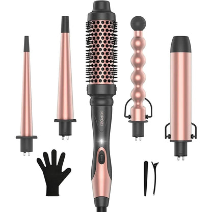 Kipozi™ 5-in-1 CurlCraft Pro Set – Instant Heat Ceramic Styling Kit