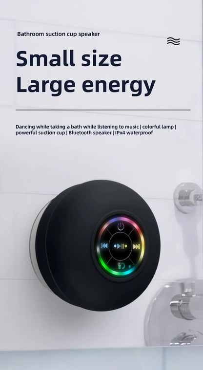 Premium and Durable Waterproof Bluetooth Shower Speaker with LED Lights & Suction Cup – 360° Sound & Hands-Free Calling