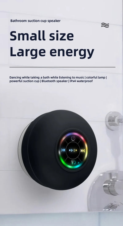 Premium and Durable Waterproof Bluetooth Shower Speaker with LED Lights & Suction Cup – 360° Sound & Hands-Free Calling