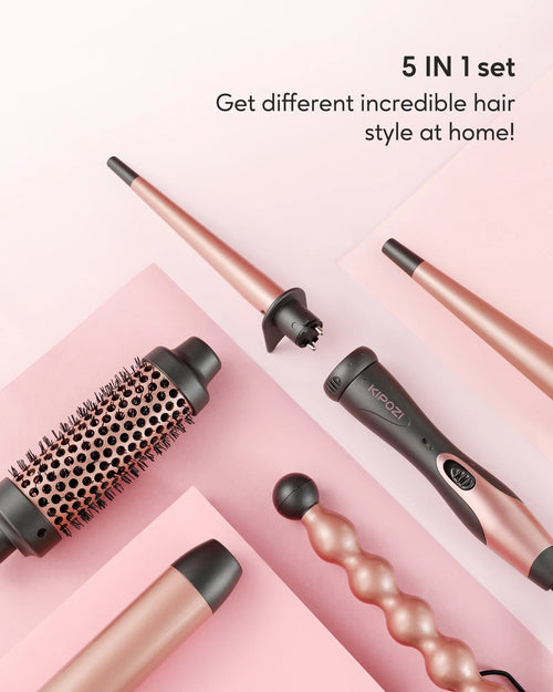 Kipozi® 5-in-1 CurlCraft Pro Set – Instant Heat Ceramic Styling Kit